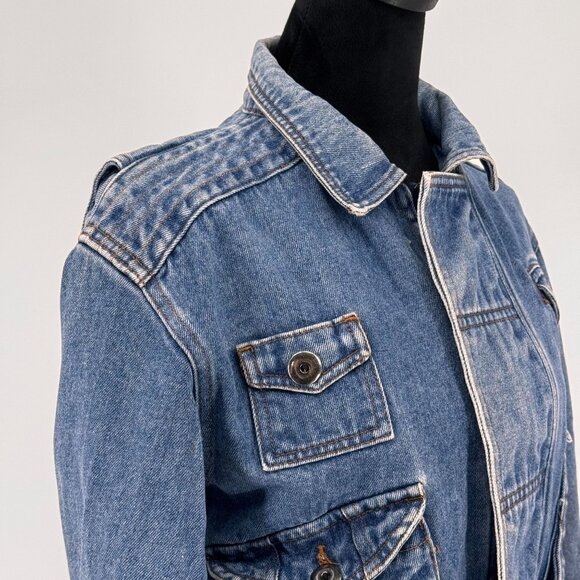 Vtg Mileage Denim Bomber Jacket Womens 12 Field Barn Military Chore Pockets 80s - Picture 5 of 7